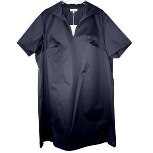 Lafayette 148 Short Sleeve Shirt Dress Black V-Neck Collared Sheath Popover 2X
